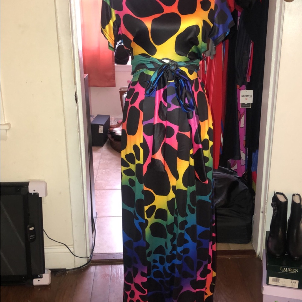 Rainbow Maxi Dress with Dolman Sleeves